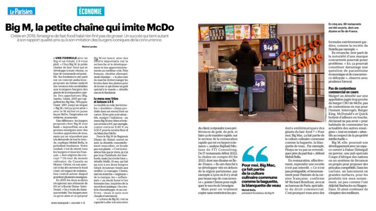 PRINT – Le Parisien : Big M : la petite chaîne de burgers qui monte… en imitant McDonald’s