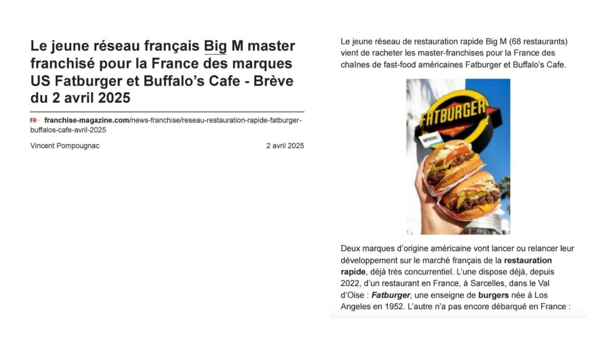 Le jeune réseau français Big M master franchisé pour la France des marques US Fatburger et Buffalo's Cafe