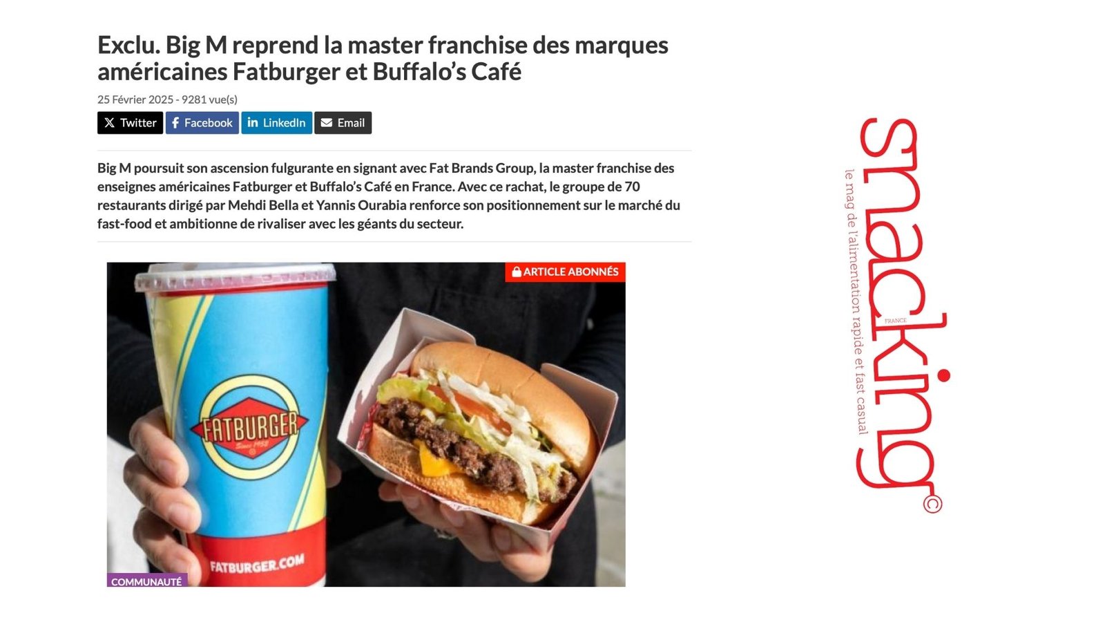 WEB – PRO FOOD – SNACKING : « Exclu. Big M reprend la master franchise ...