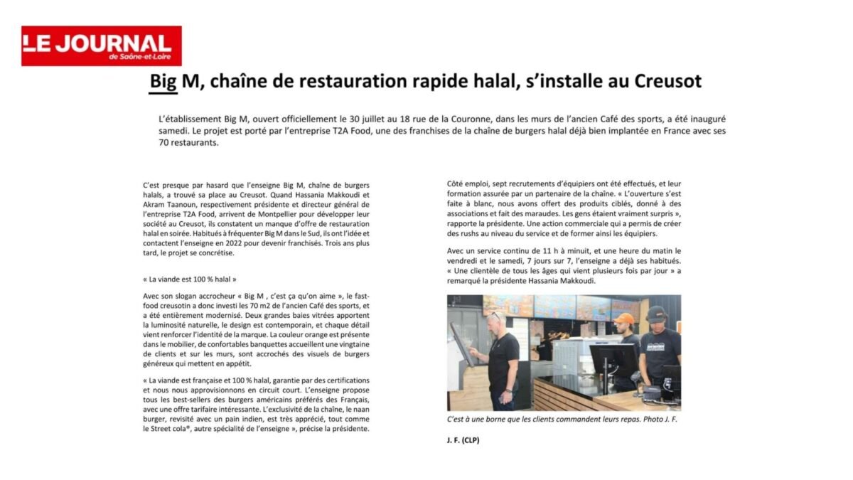 Big M, chaîne de restauration rapide halal, s'installe au Creusot