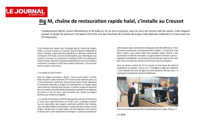 PRINT – LE JOURNAL DE SAÔNE ET LOIRE : « Big M, chaîne de restauration rapide halal, s’installe au Creusot »