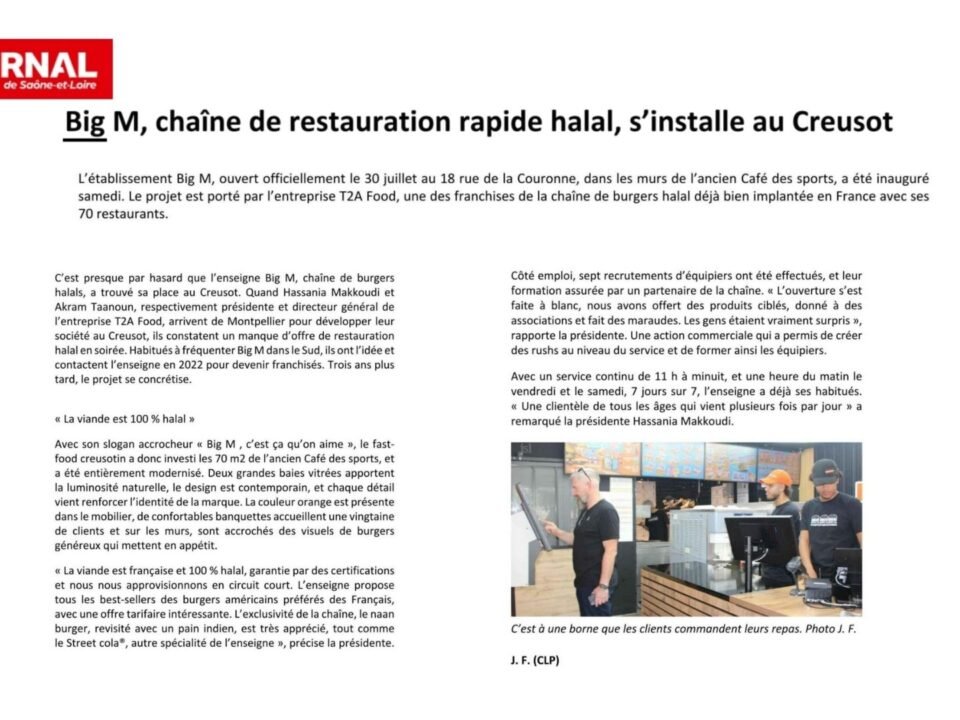 Big M, chaîne de restauration rapide halal, s'installe au Creusot