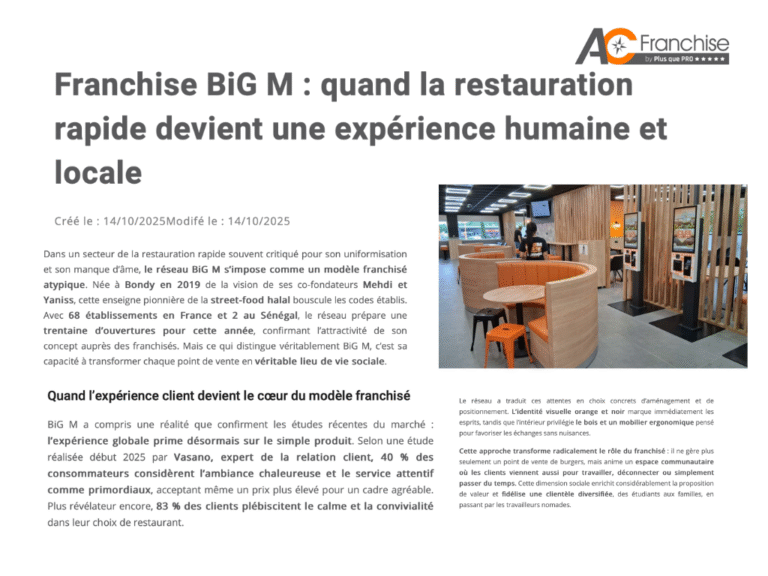WEB – AC FRANCHISE : « Franchise BiG M : quand la restauration rapide devient une expérience humaine et locale ».