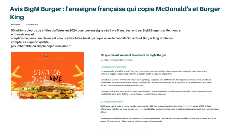 WEB – FOU FOOD :  » Avis BigM Burger : l’enseigne française qui copie McDonald’s et Burger King »