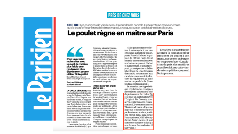 WEB – LE PARISIEN – « Le poulet règne en maître sur Paris »
